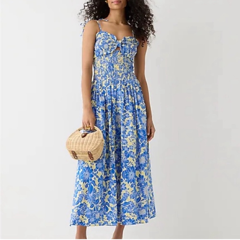 LIKE NEW J. Crew Tie Shoulder Smocked MIDI Dress